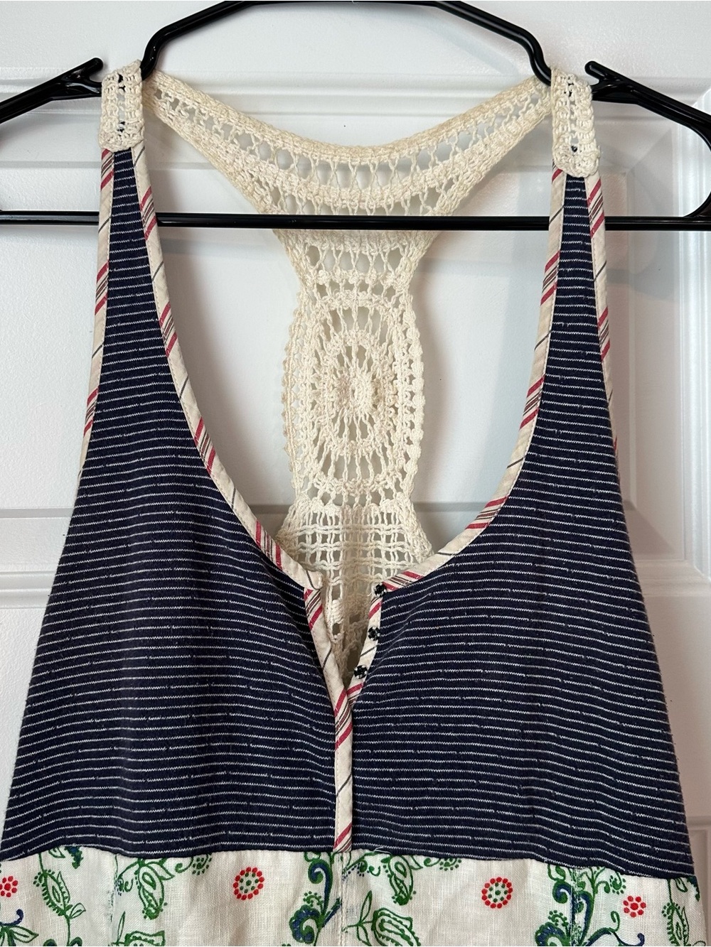Free People Heartland Paisley Linen Cotton Dress Crochet Back size 6 - Picture 4 of 8
